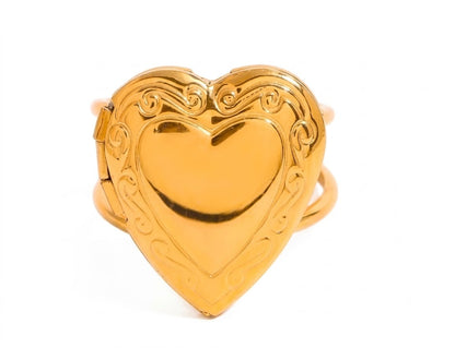 Bague Médaillon Cœur Dorée – Bijou Porte-Photo Personnalisable - Ajustable
