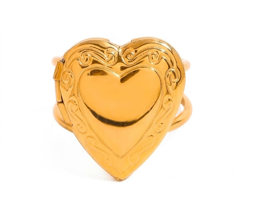 Bague Médaillon Cœur Dorée – Bijou Porte-Photo Personnalisable - Ajustable
