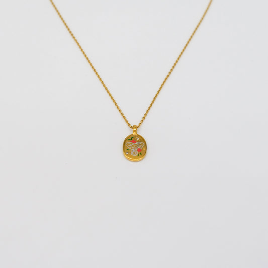 Collier pendentif ovale éléphant et fleurs