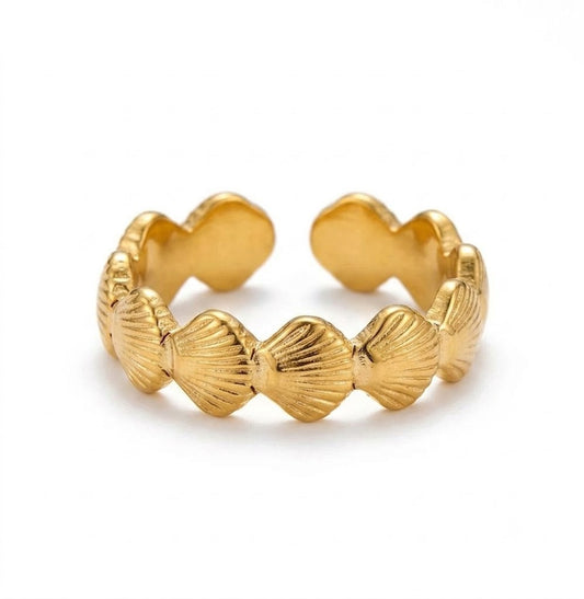 Bague Anneau Coquillages Saint-Jacques Dorée - Ajustable