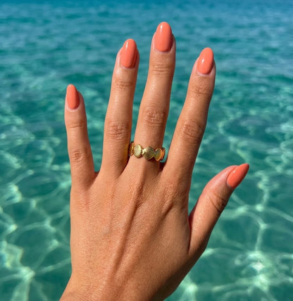 Bague Anneau Coquillages Saint-Jacques Dorée - Ajustable