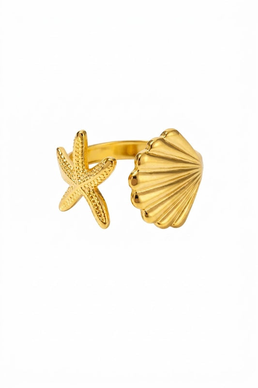Bague étoile de mer et coquillage